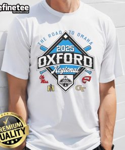 Alt Text: Official The Road To Omaha 4-Team Oxford Regional T-Shirt featuring vibrant graphics and team logos for fans.