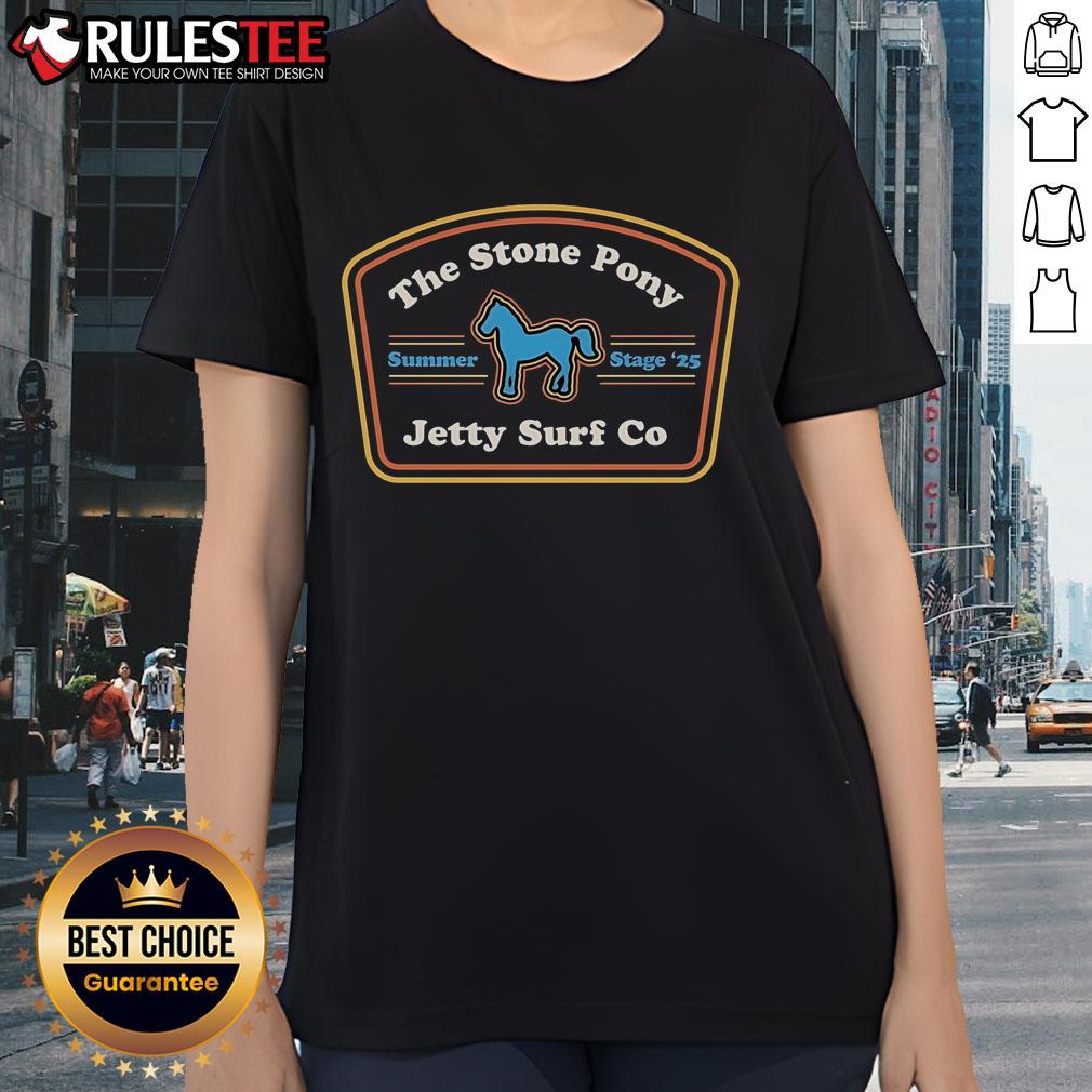 Official The Stone Pony Summer Stage 2025 Jetty Surf Co Ladies Tee Alt Text: Official The Stone Pony Summer Stage 2025 Jetty Surf Co Ladies Tee featuring vibrant design and comfortable fit.