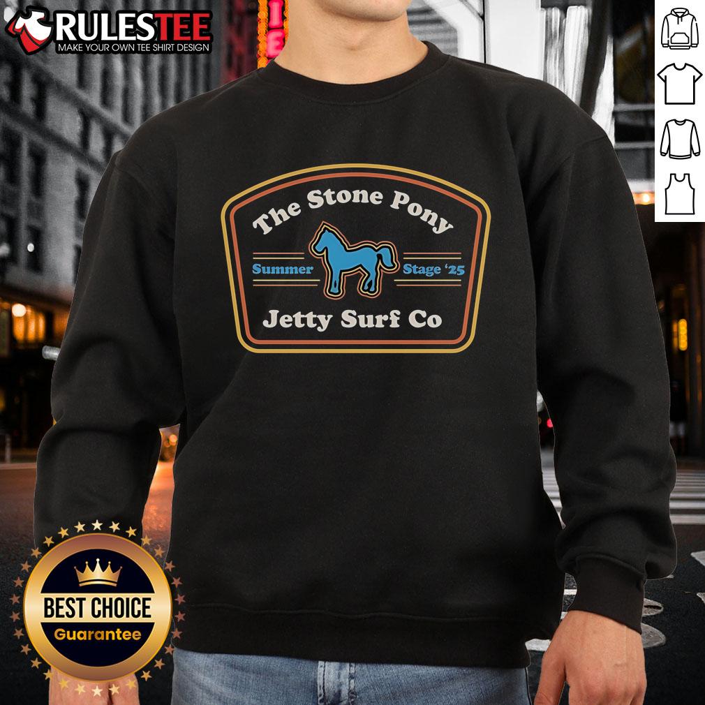Official The Stone Pony Summer Stage 2025 Jetty Surf Co Sweatshirt Alt Text: Official The Stone Pony Summer Stage 2025 Jetty Surf Co sweatshirt displayed in a vibrant beach setting.