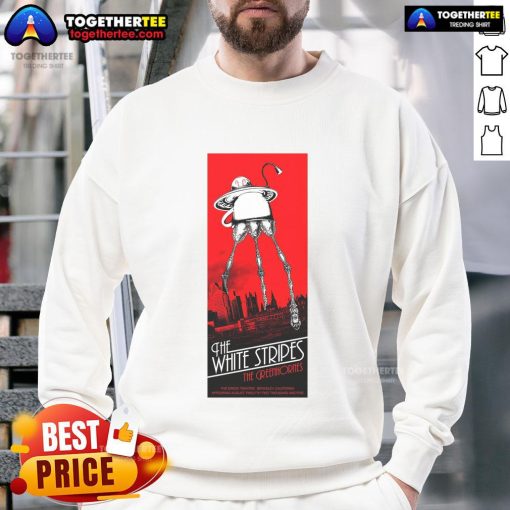 Official The White Stripes sweatshirt featuring concert details from The Greek Theatre in Berkeley, CA, Aug 12, 2025.