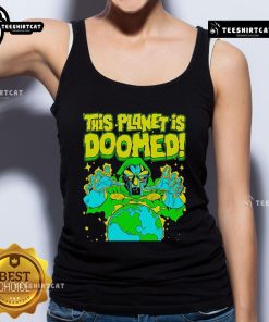 Official Doctor Doom tank top featuring 'This Planet Is Doomed' graphic, perfect for Marvel fans and comic enthusiasts.