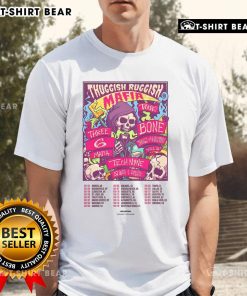 Official Three 6 Mafia and Bone Thugs-N-Harmony Thuggish Ruggish Mafia Tour 2025 Dates T-Shirt design featuring tour details.