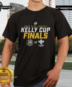Official Toledo Walleye vs Trois-Rivieres Lions 2025 Kelly Cup Finals matchup T-shirt showcasing team logos and vibrant design.