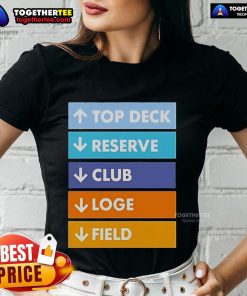 Alt Text: Official Top Deck Reserver Club Logo on Ladies Tee, showcasing stylish design for golf enthusiasts.