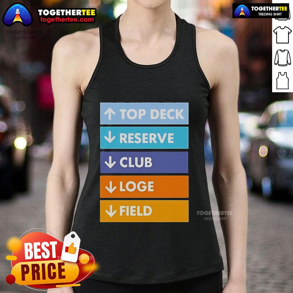 Official Top Deck Reserver Club Loge Field Tank Top Alt Text: Official Top Deck Reserver Club Logo Field Tank Top featuring a stylish design for casual wear.