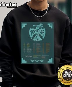Official Top House Tour 2025 Poster Sweatshirt featuring vibrant graphics and tour details for music fans.