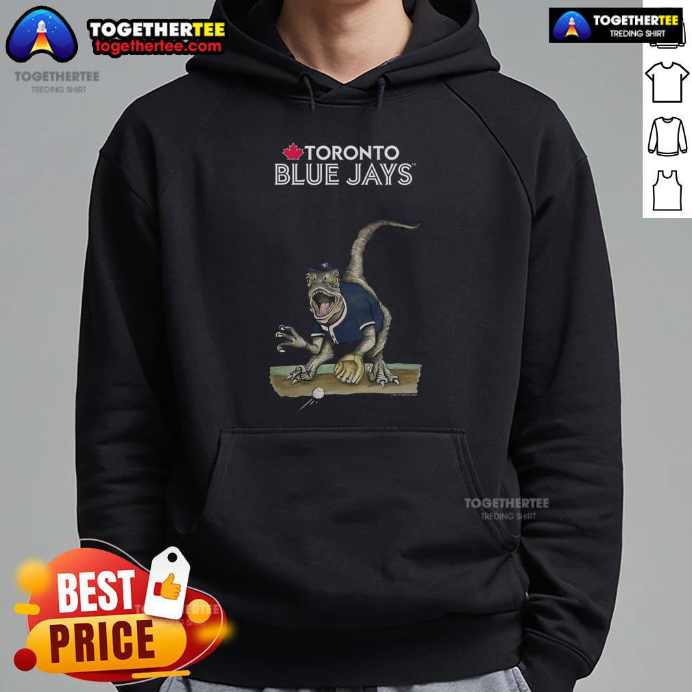 Official Toronto Blue Jays Tiny Turnip Velociraptor Hoodie Alt Text: Official Toronto Blue Jays Tiny Turnip Velociraptor Hoodie featuring a fun dinosaur design for fans.