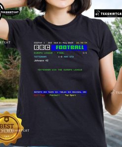 Alt Text: Official Tottenham Hotspur Football 2025 Europa League Ladies Tee featuring club colors and logo design.