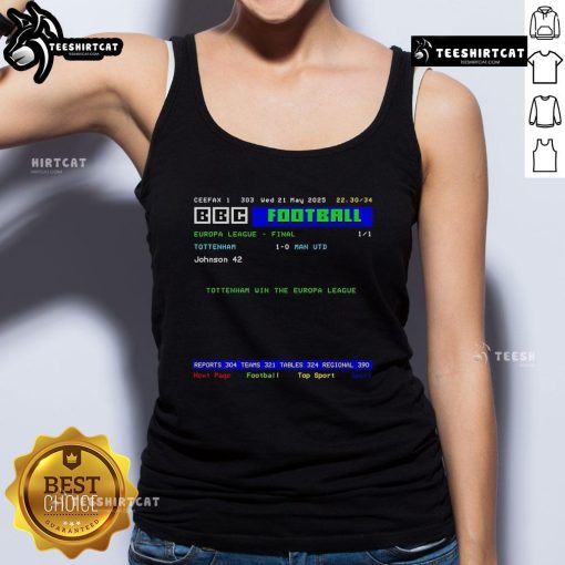 Official Tottenham Hotspur Football win the Europa League 2025 tank top featuring team colors and logo design.
