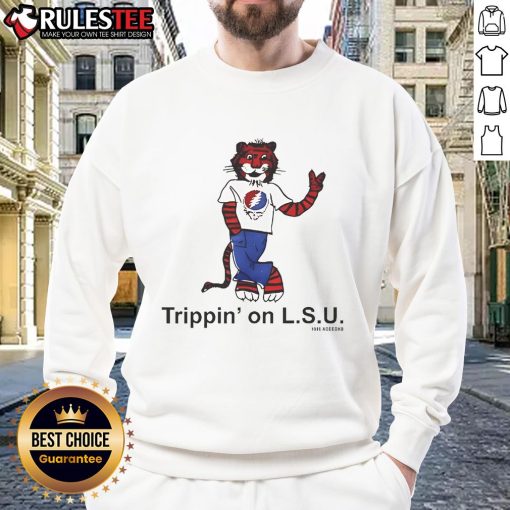 Official Trippin on L.S.U. sweatshirt featuring bold logo and comfortable design for fans of Louisiana State University.