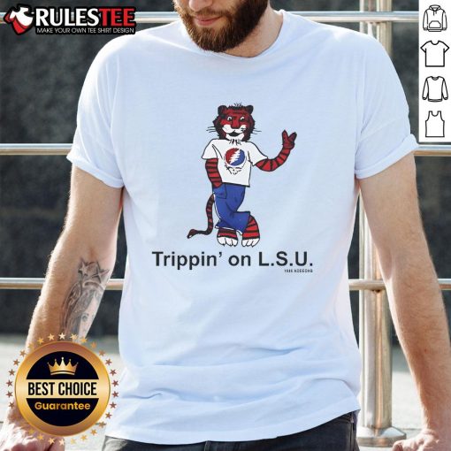 Alt Text: Official Trippin' On L.S.U T-Shirt featuring bold graphics and vibrant colors, perfect for LSU fans and casual wear.