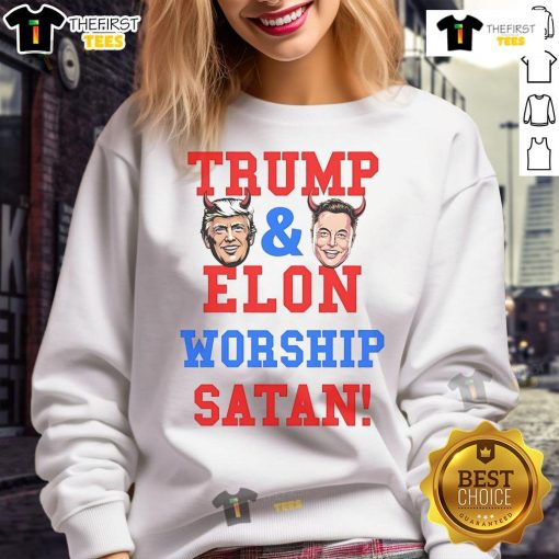 Official Trump and Elon Worship Satan Sweatshirt featuring bold graphics and a unique design for statement fashion.