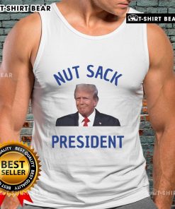 Official Trump Nut Sack President tank top featuring bold graphics and a humorous design for political apparel fans.