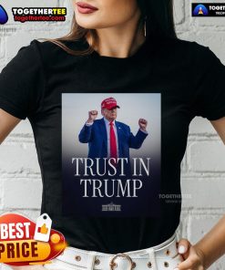 Official Trust In Trump Ladies Tee featuring bold text and stylish design, perfect for Trump supporters.