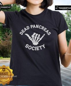 Official Type 1 Diabetes Awareness tee featuring a skeleton hand design for Halloween, promoting the Dead Pancreas Society.
