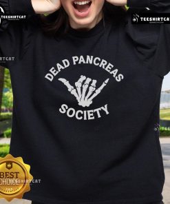 Official Type 1 Diabetes Awareness sweatshirt featuring a skeleton hand design for Halloween by Dead Pancreas Society.