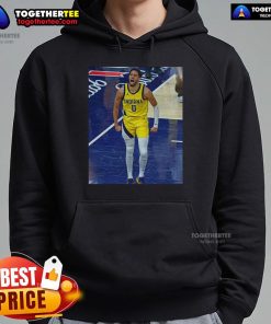 Alt Text: Official Tyrese Haliburton Indiana Pacers Game Frames Hoodie showcasing vibrant team colors and stylish design.