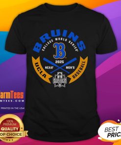 Official UCLA Bruins College World Series 2025 baseball t-shirt featuring team logo and vibrant colors.