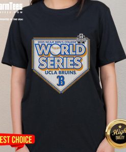Official UCLA Bruins CWS 2025 Baseball College World Series Ladies Tee in vibrant blue with team logo.