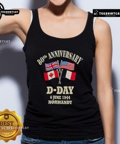 Official UK, USA, Canada, and France flags on a tank top for the 80th Anniversary of D-Day, June 6, 1944, Normandy.