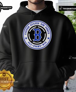 Official United States Air Force Fly Fight Win Boston Red Sox hoodie featuring team logo and military insignia.