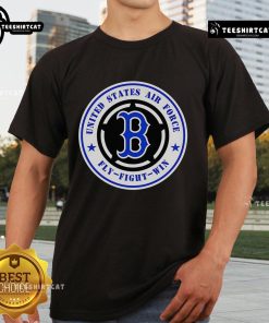 Alt Text: Official United States Air Force Fly-Fight-Win Boston Red Sox T-Shirt featuring logo and bold graphics, perfect for fans.