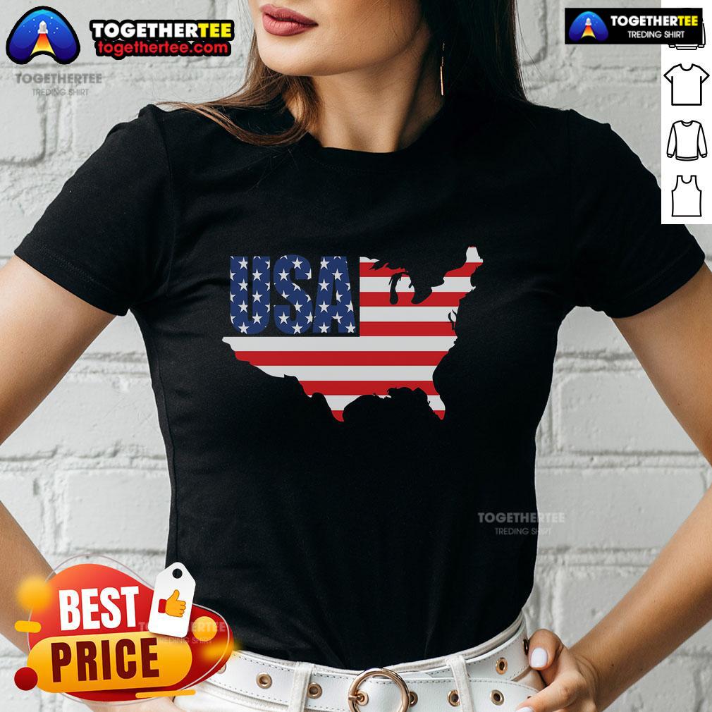 Official Usa American Us Flag Map Patriotic Ladies Tee USA American flag map design on a patriotic ladies tee, perfect for celebrating national pride and style.