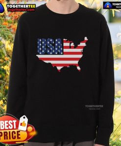 Patriotic sweatshirt featuring an official USA flag map design, perfect for showcasing American pride and style.