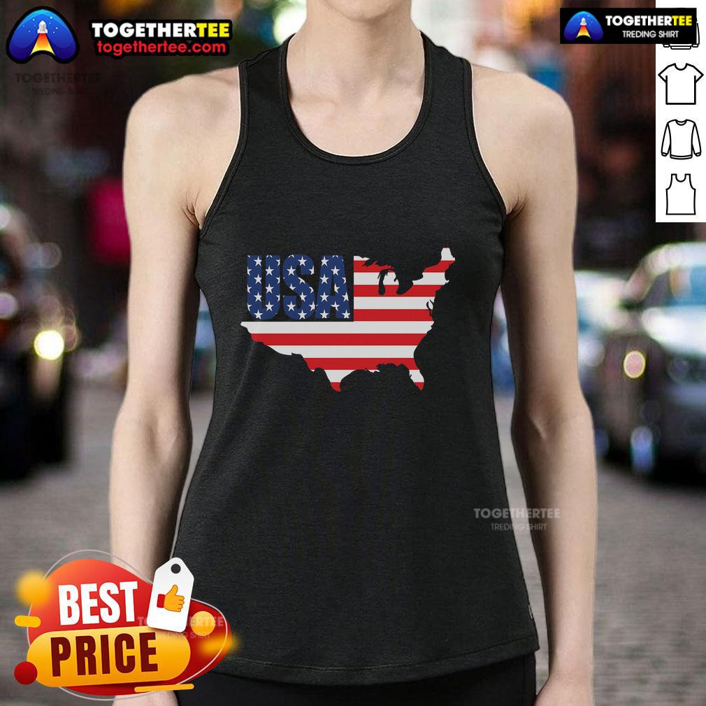 Official Usa American Us Flag Map Patriotic Tank Top Alt Text: Patriotic tank top featuring an official USA American flag map design, perfect for celebrating national pride.