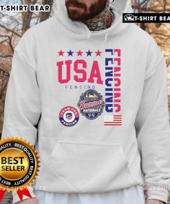 Official USA Fencing Summer Nationals 2025 logo hoodie featuring Milwaukee, Wisconsin design in bold colors.