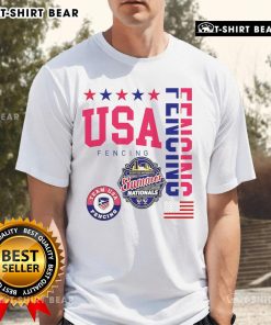 Official USA Fencing Summer Nationals 2025 logo t-shirt design featuring vibrant graphics, held in Milwaukee, Wisconsin.