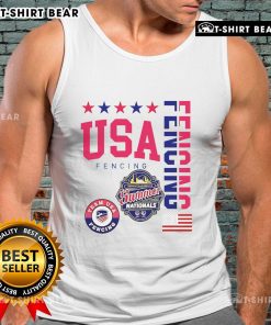 Alt Text: Official USA Fencing Summer Nationals 2025 logo on a tank top, featuring Milwaukee Wisconsin design elements.