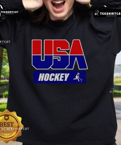 Official USA Hockey sweatshirt in navy blue with logo, perfect for fans and athletes supporting Team USA.