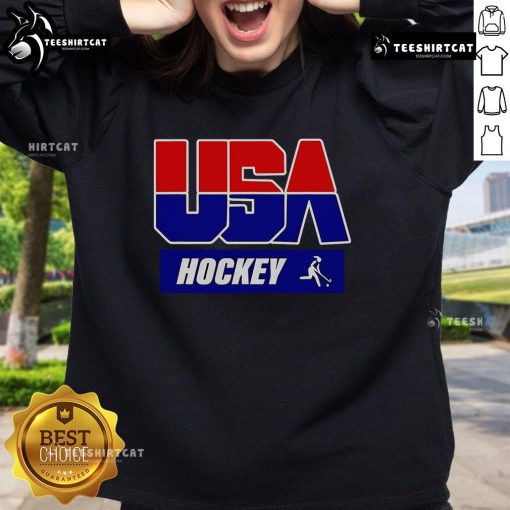 Official USA Hockey sweatshirt in navy blue with logo, perfect for fans and athletes supporting Team USA.