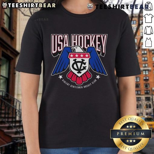 Official USA Hockey Violent Gentlemen Hockey Club ladies tee showcasing a stylish design for female hockey fans.