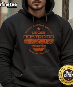 Alt Text: Official USCSS Nostromo Building Better Worlds Hoodie featuring a stylish design inspired by sci-fi aesthetics.