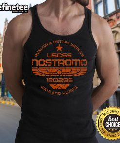 Official USCSS Nostromo Building Better Worlds tank top featuring iconic design and bold graphics for fans of the franchise.