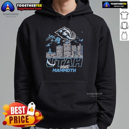 Official Utah Mammoth 2025 Skyline Logo Hoodie featuring a bold design and vibrant colors, perfect for fans.