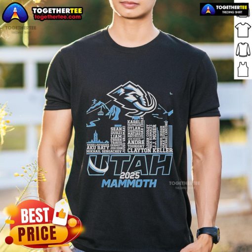 Official Utah Mammoth 2025 Names Skyline Logo T-Shirt featuring a stylish design and vibrant colors for fans.