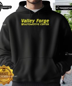 Alt Text: Official Valley Forge Automotive Center hoodie displayed on a mannequin, featuring the center's logo and stylish design.