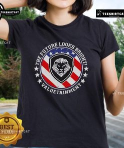Alt Text: Official Valuetainment Team USA tee featuring the American flag design for ladies, showcasing patriotism and style.