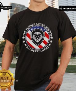 Official Valuetainment Team USA VT American Flag T-Shirt featuring a bold patriotic design for enthusiasts and supporters.