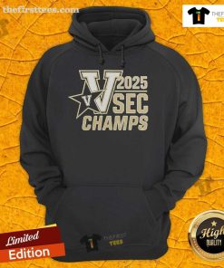 Vanderbilt Baseball 2025 SEC Champions Hoodie featuring team colors and logo for fans and supporters.