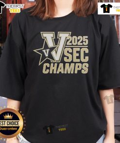 Official Vanderbilt Baseball 2025 SEC Champions ladies tee in navy blue featuring team logo and championship design.