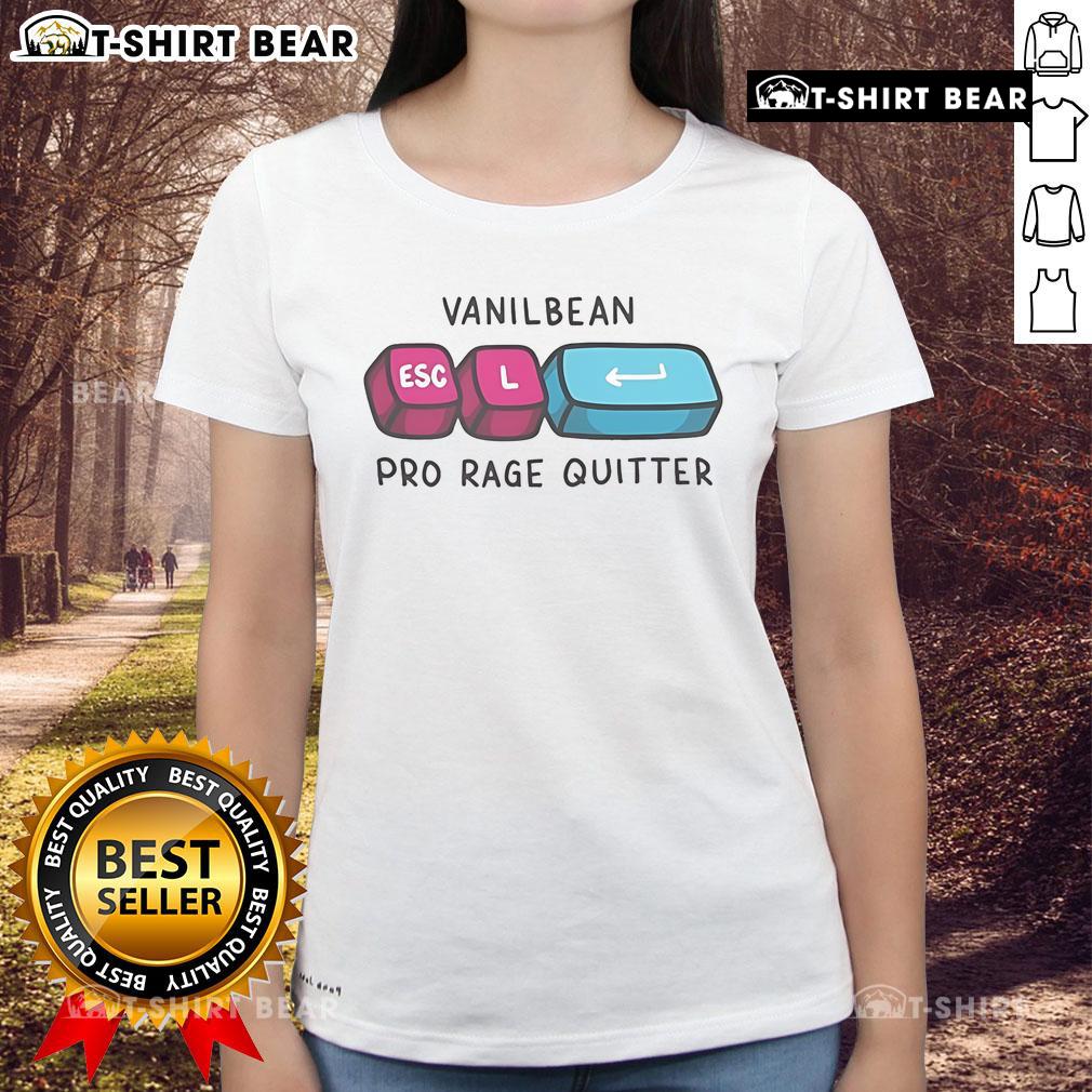 Official Vanilbean Pro Rage Quitter Esc Ladies Tee Official Vanilbean Pro Rage Quitter Esc Ladies Tee featuring stylish design perfect for gamers and casual wear.