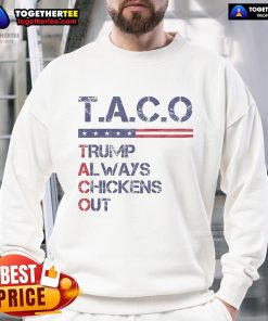 Alt Text: Vintage funny Trump sweatshirt featuring Trump Always Chickens Out Tacos design, perfect for taco lovers and humor fans.