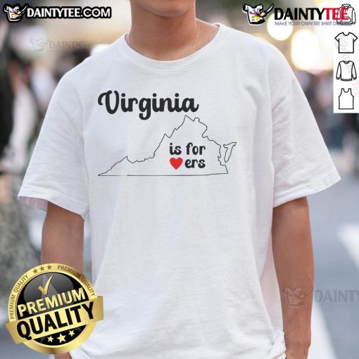 Official Virginia Is For Lovers Map T-Shirt featuring a colorful map design celebrating Virginia's romance and attractions.