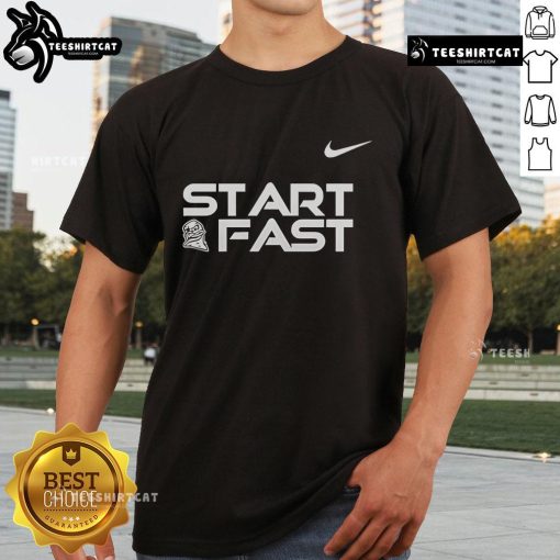 Official Virginia Tech Start Fast T-Shirt in orange and maroon, showcasing school spirit and athletic pride.