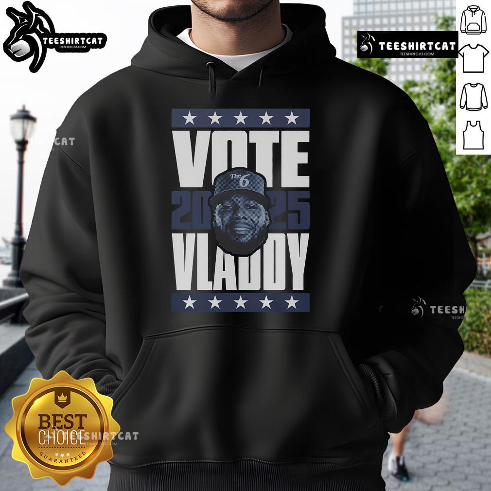 Official Vladimir Guerrero Jr 2025 Vote Hoodie Alt Text: Official Vladimir Guerrero Jr. 2025 Vote Hoodie featuring a stylish design, perfect for baseball fans and supporters.