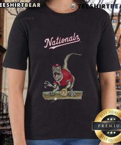Alt Text: Official Washington Nationals Tiny Turnip Velociraptor Ladies Tee featuring a fun dinosaur design for fans.